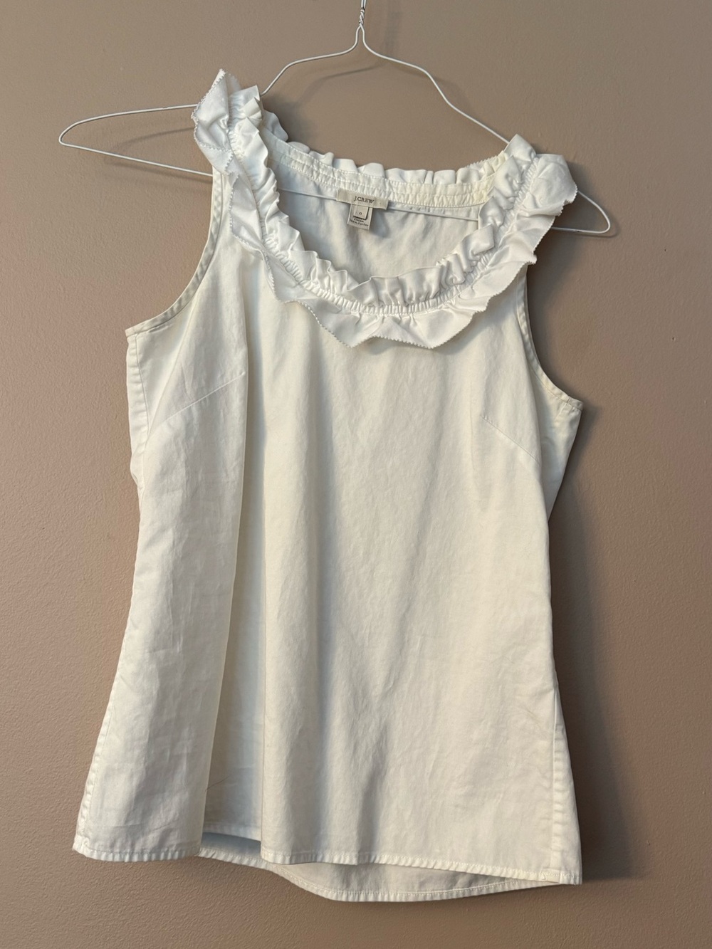 J.Crew Women’s White Ruffle Neck Sleeveless Cotton Tank Top Size 0